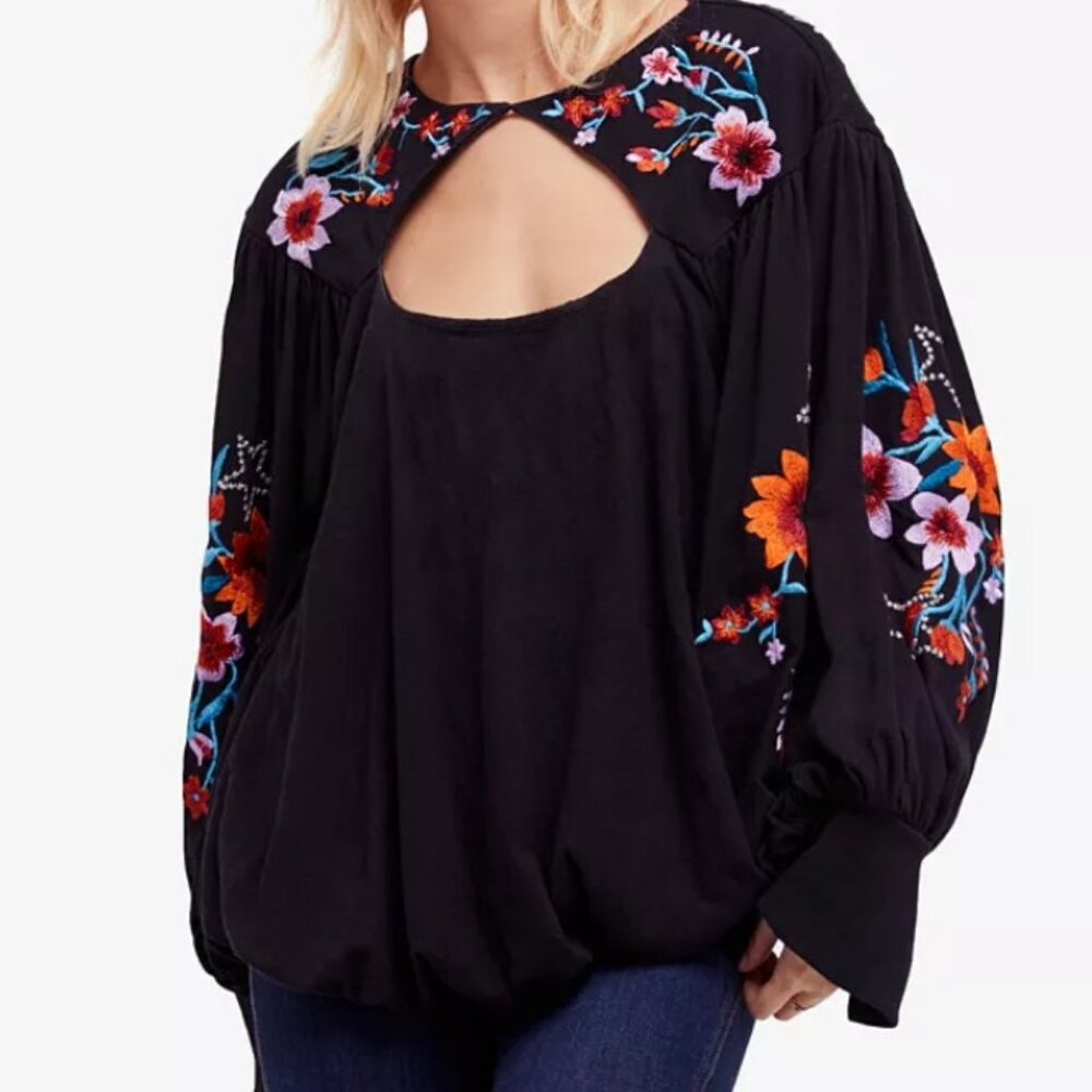 Free People Lita Floral Embroidered Cutout Top Size XS
